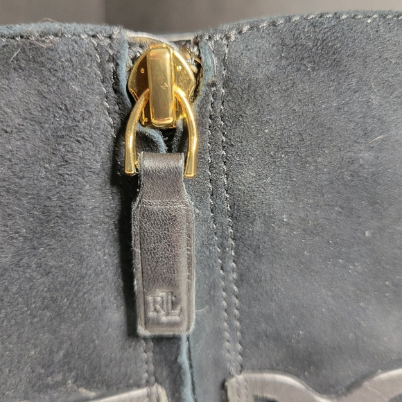 RLL Ralph Lauren Women 6 Boots Abigael Black Suede Zip Calf High Block Heel Edgy - Picture 10 of 15